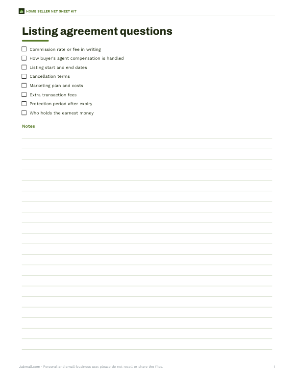 Preview of Printable Listing Agreement Checklist