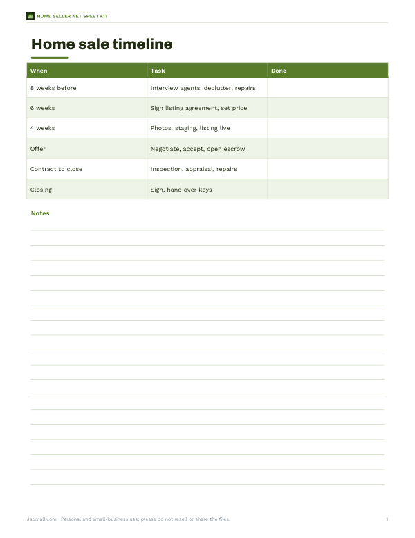 Preview of Printable Home Sale Timeline